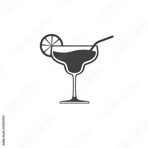 Cocktail glass icon with lime and tube isolated. Vector illustration.