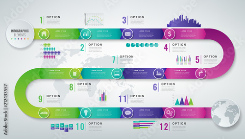 Abstract 3D infographic template with 12 options. Business presentation concept. Vector