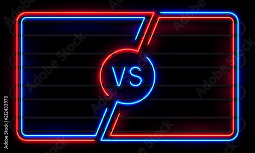 Versus neon frame. Sport battle glowing lines banner, VS duel sign. Sports fight team frames vector background