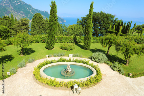 Villa Cimbrone park with fountain in Ravello, Italy photo