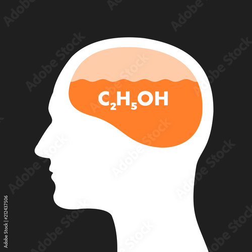 Liquid brain of drinker is damaged and disordered after alcohol abuse - excessive consumption of alcoholic drink and being drunk. Vector illustration