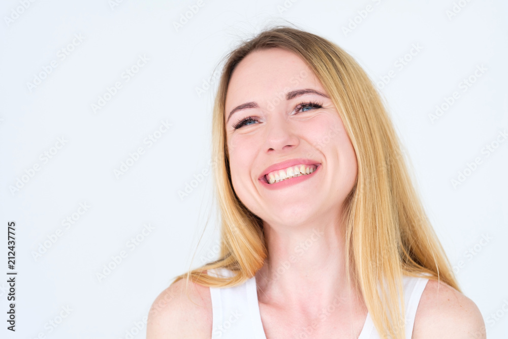 emotion face. smiling woman pleased with herself. self-satisfied young beautiful blond girl. portrait on white background. emotion face. smiling woman pleased with herself. self-satisfied young beautiful blond girl. portrait on white background.