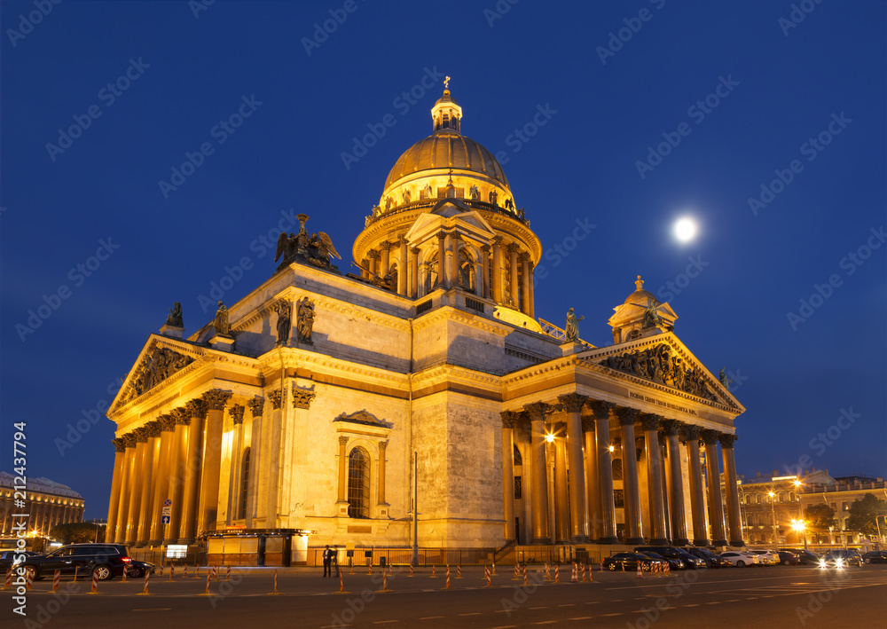 St. Isaac's Cathedral building at dusk in St. Petersburg, Russia