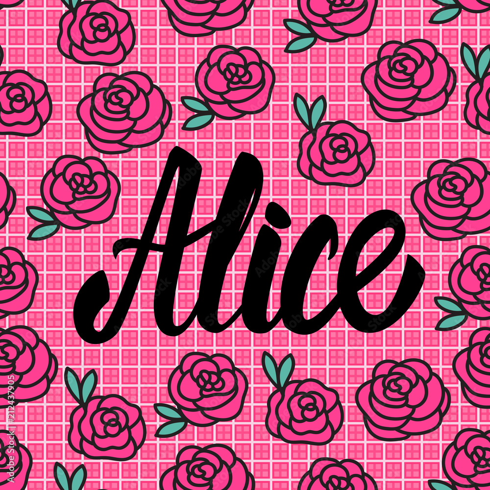 Alice Name Card With Lovely Pink Roses Vector Illustration Stock alice-name-card-with-lovely-pink-roses-vector-illustration-stock