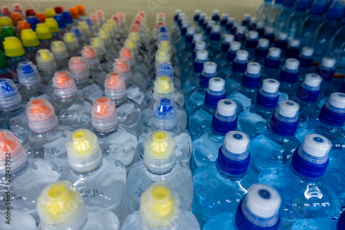 plastic bottles with multi-colored caps
