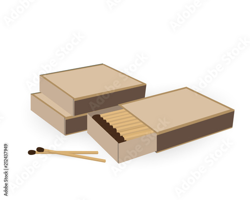 Matches. Open and close the boxes of matches. Vector illustration isolated on white background.