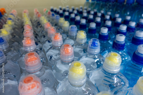 plastic bottles with multi-colored caps