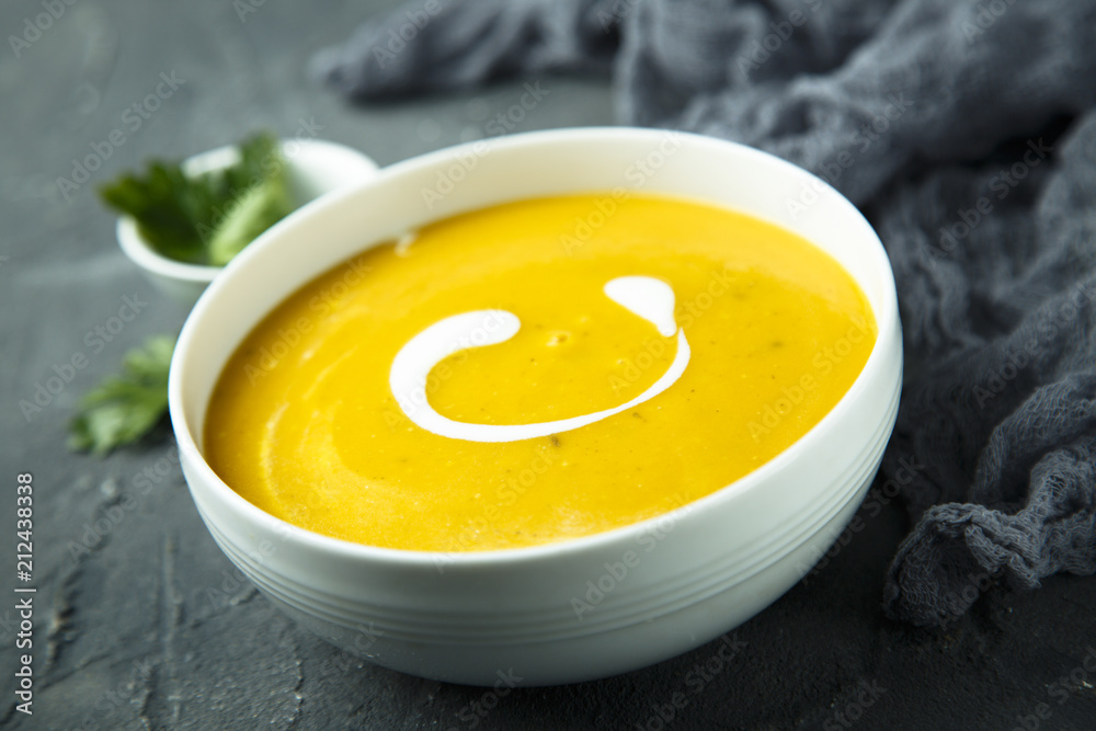Homemade pumpkin soup with cream Homemade pumpkin soup with cream