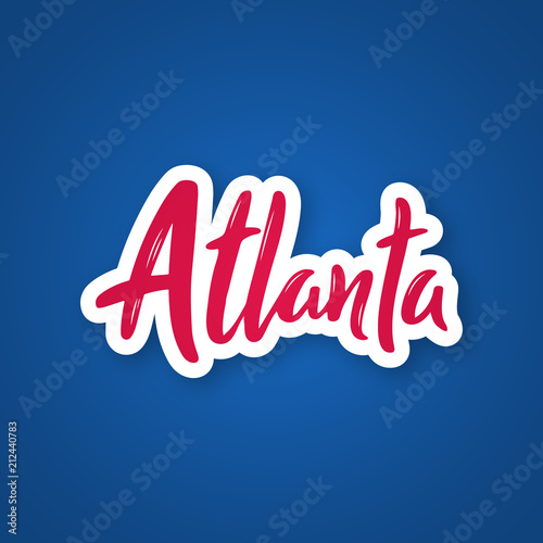 Atlanta - handwritten name of the city. Sticker with lettering in paper cut style. Atlanta capital city of the state of Georgia, US. Vector template.