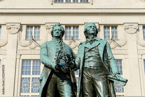 Monument to Goethe and Schiller before the national theater in Weimar