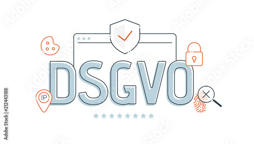 DSGVO, General Data Protection Regulation, Germany, The protection of personal data, isolated on white background. Cookie, ip, lock, website, shield