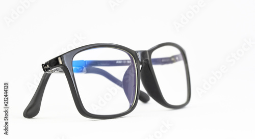 Anti blue light computer glasses on the white background.