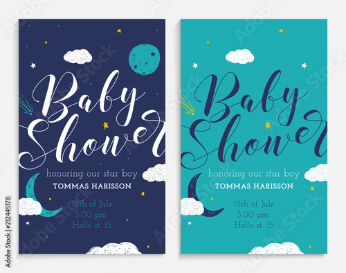Baby shower set. Star boy and space theme.