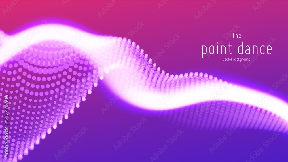 Vector abstract violet particle wave, points array, shallow depth of field. Futuristic illustration. Technology digital splash or explosion of data points. Point dance waveform. Cyber UI, HUD element.