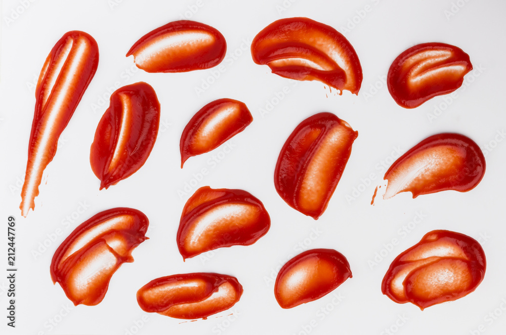 Ketchup stains and splashes isolated on white background Ketchup stains and splashes isolated on white background