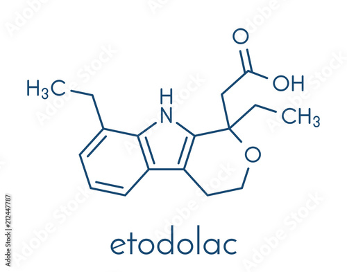 Etodolac NSAID drug molecule. Skeletal formula. photo