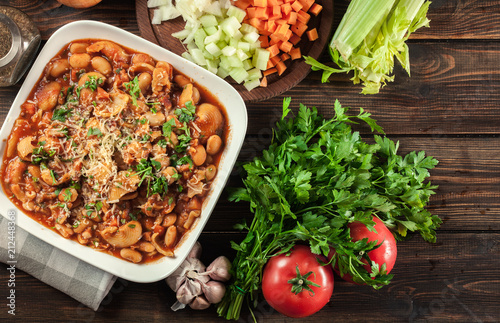 Pasta e fagioli - pasta with beans and parmesan photo