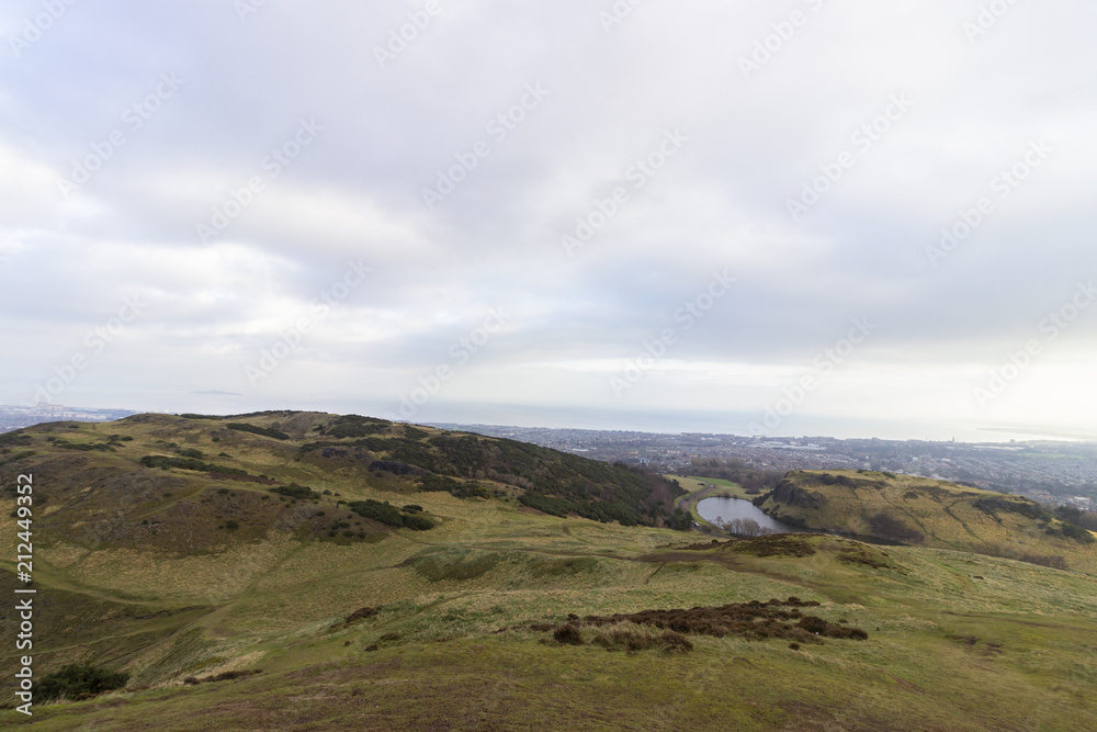 Landscape view of Holyrood Park in Edinburgh, Scotland