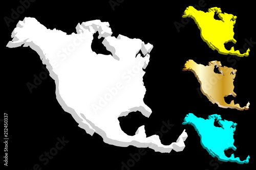3D map of North America continent - white, gold, blue and yellow - vector illustrati