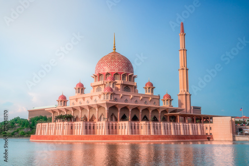 Putra mosque during sunset sky, the most famous tourist attraction in Malaysia,