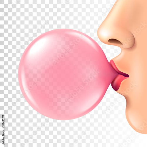 Fototapeta Female lips blowing pink bubble gum isolated vector