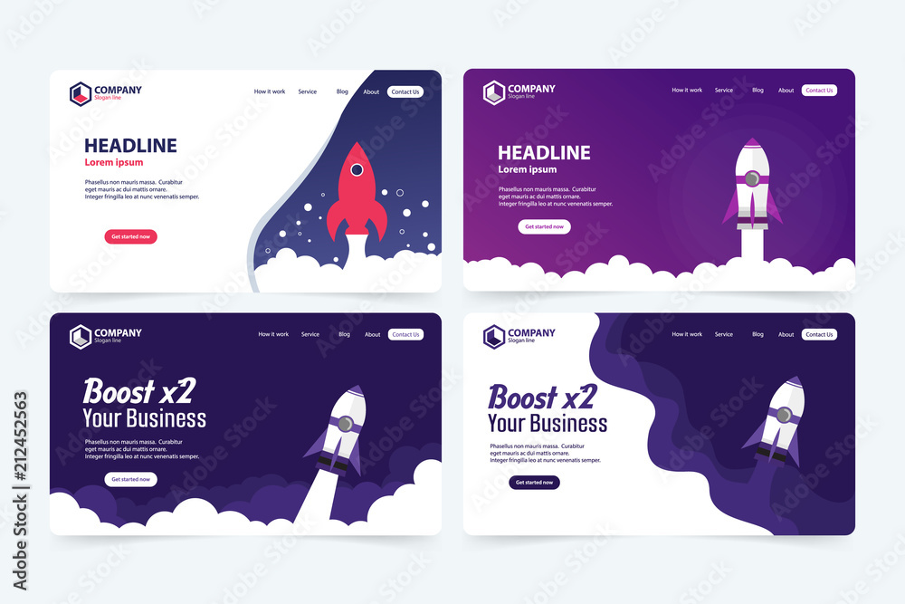Boost Business Website Landing Page Vector Template Design Concept - obrazy, fototapety, plakaty 