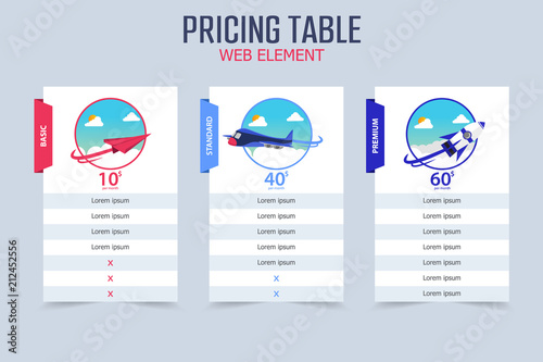 Pricing Table 3 Different Plane Vector Template Design