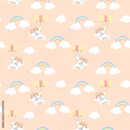 Cute cat unicorn seamless pattern