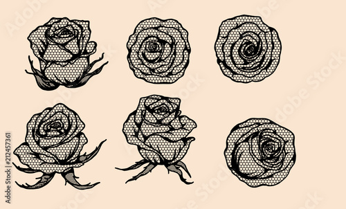 Rose vector lace by hand drawing.Beautiful flower on brown background.Rose lace art highly detailed in line art style.Flower tattoo on vintage paper.