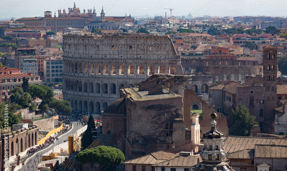 Cityscape of Rome with the coliseum