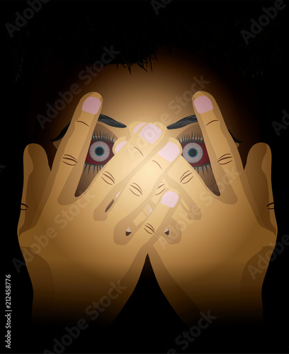 Large size illustration of frightened Face covered with hands Illustration rape abuse eve teasing safety concept