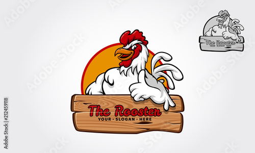 The Rooster Logo Cartoon Character. A happy Cartoon Rooster giving a thumbs up. Vector logo illustration