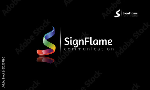 Sign Flame Communication Vector Logo Template. Creative 3D abstract vector logo design with shinny effect. this object look like flames and letter of S put on black background.