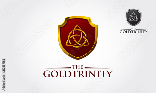The Gold Trinity Vector Logo Illustration. This is a Celtic ornament or Symbol and element design or sign of trinity with shield, this is a vector logo template.