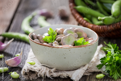 Boiled broad beans boiled with parsley and garlic photo