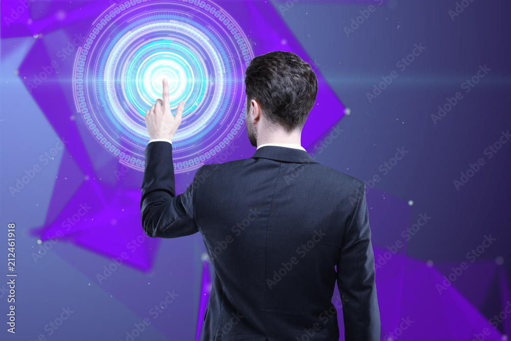 businessman pushing digital button businessman pushing digital button