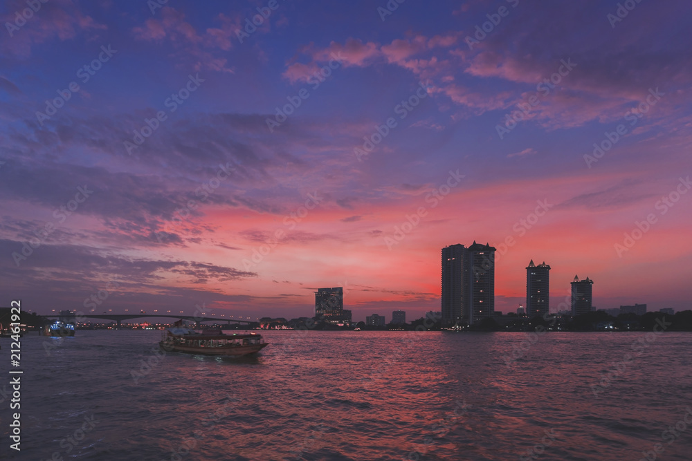 View of Chao Phraya River in bangkok, thailand at twilight