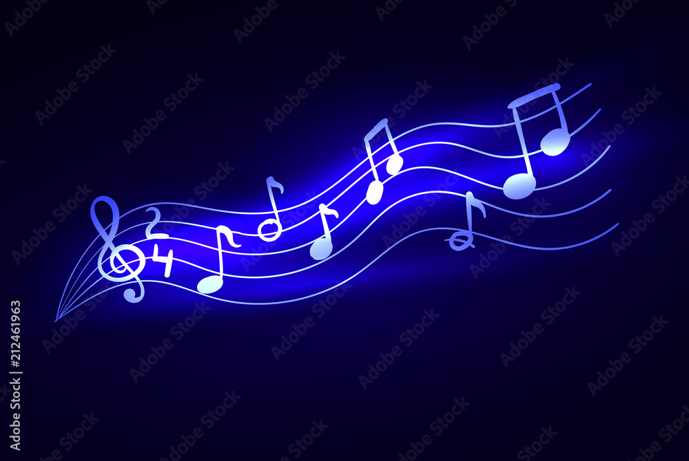 Vector Glowing Music Notes, Magic Lights, Sparkle Illustration