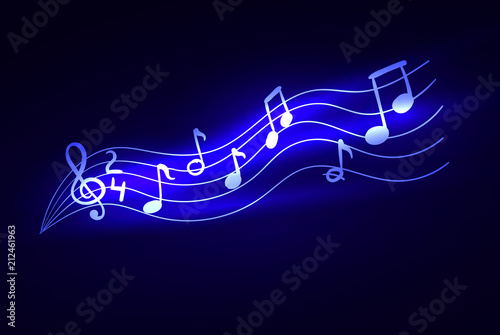Vector Glowing Music Notes, Magic Lights, Sparkle Illustration Background.