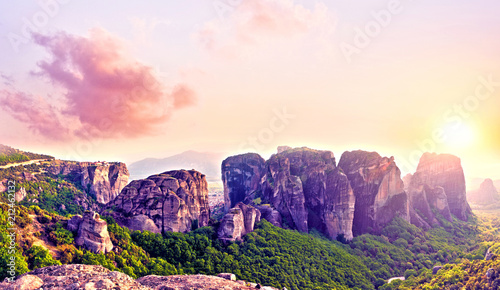 magnificent magical landscape in the famous valley of the Meteora rocks in Greece
