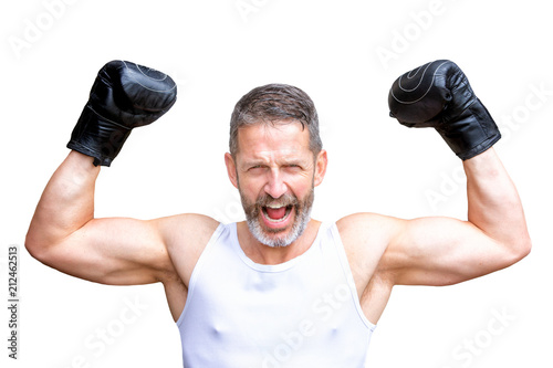 portrait of handsome boxer in victory pose