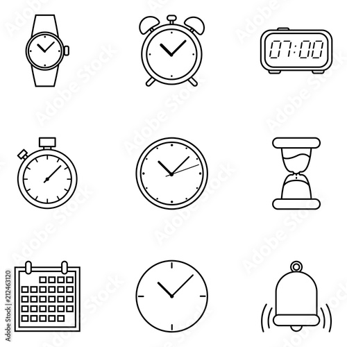 Vector Set of Outline Time and Schedule Icons.