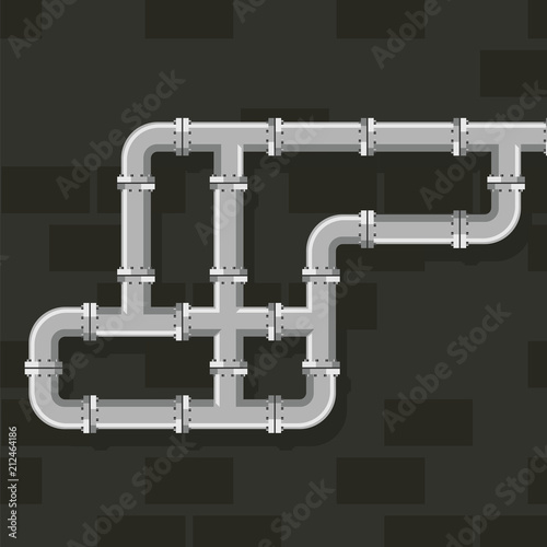 Pipe line for water, gas and oil vector art. Tube lines for plumbing and piping work. Details and connectors industrial pipes and tube vector illustration.