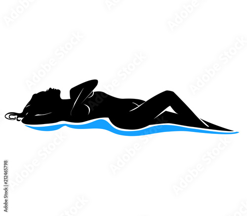 Female silhouette sea wave