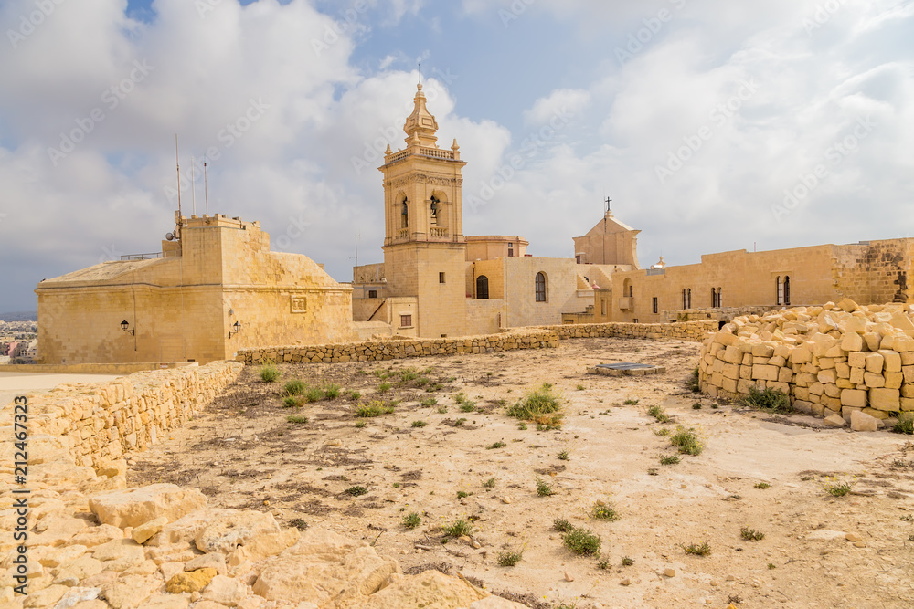 Victoria, the island of Gozo, Malta. Buildings inside the Citadel and the Cathedral