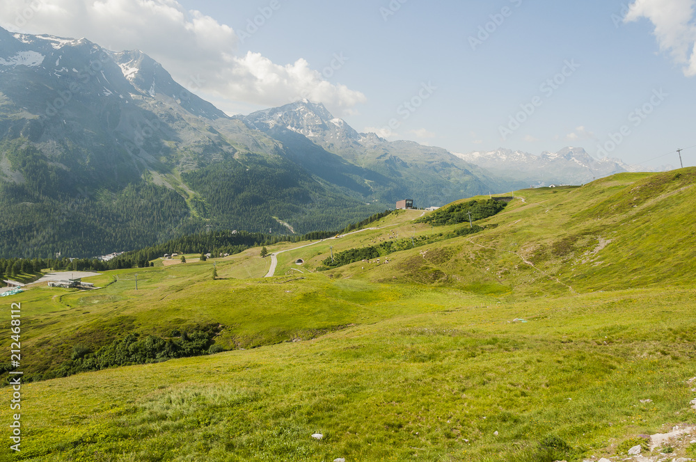 St. Moritz, Corviglia, Corvatsch, Bergbahn, Alpen, Rosatschgruppe, Oberengadin, Wanderweg, Signalbahn, Graubünden, Schweiz