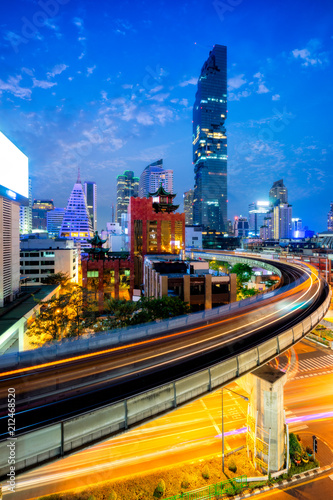 Photography Aerial view of Bangkok modern office buildings and condominium in Bangkok city downtown with blue sky and clouds at Bangkok, Thailand