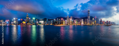 Panorama of Hong Kong City skyline at night. View from across Victoria Harbor Hongkong. © Travel man