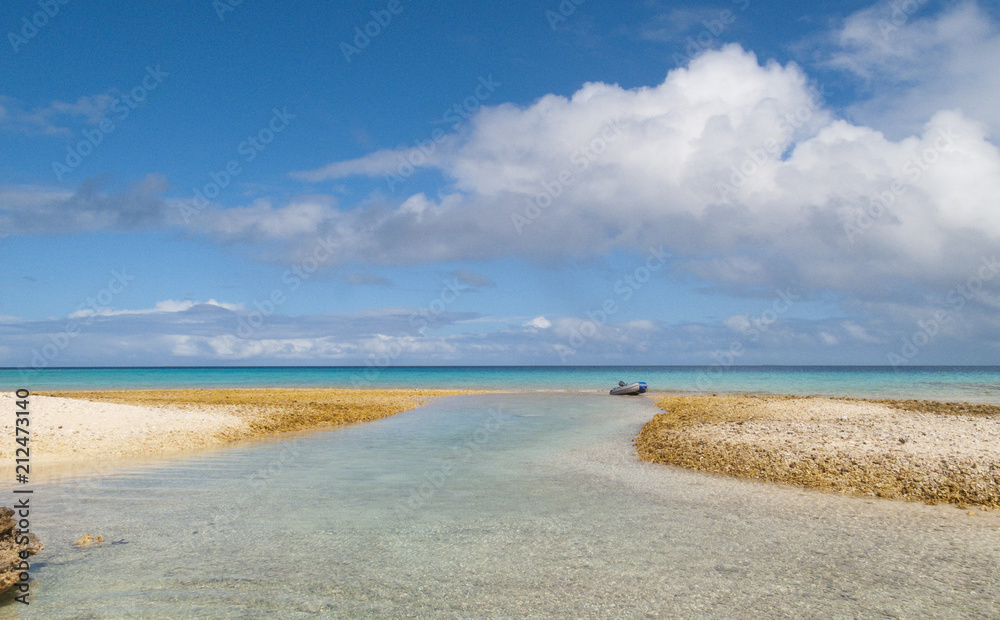 reef ring,lagoon and motu on Tahanea atoll, Tuamotus archipelago, French Polynesia, south pacific