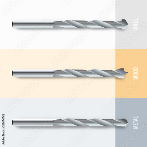 Drill bit realistic set vector